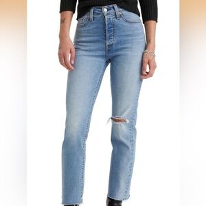 Levi’s Wedgie Raw Hem High Waist Light Wash Capsule Basics Denim Straight Jeans